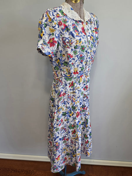 Brightly Colored Flower Print Dress <br> (B-38" W-28" H-33")