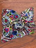 Black Rayon Dress with Colorful Print Wrap Around Top <br> (B-42" W-35" H-41")