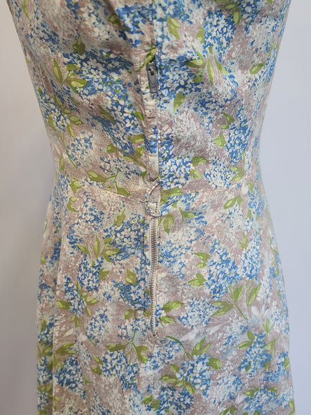 Light Blue and Green Flower Print Dress <br> (B-37" W-28.5" H-39")