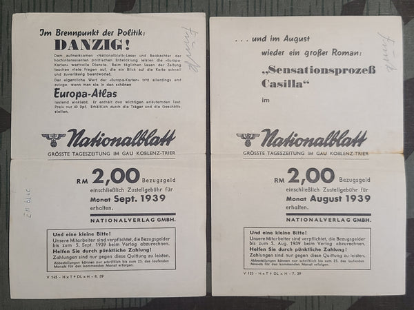 Nationalblatt Map Leaflets 1939 (Lot of 8)