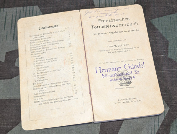 WWI German - French Tornister Dictionary