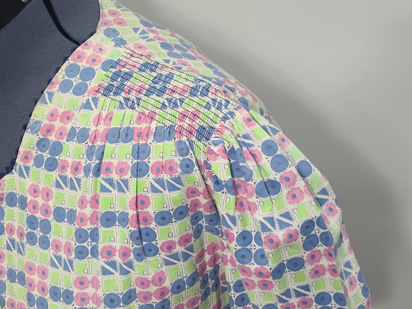 Colorful Print Button Down Dress <br> (B-52" W-44.5" H-52")