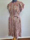 Pink and Brown Paisley Flower Print Wrap Dress <br> (B-44" W-35" H-46")