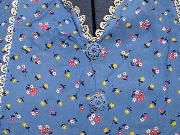 Blue Cold Rayon Flower Print Dress <br> (B-42" W-40" H-45")