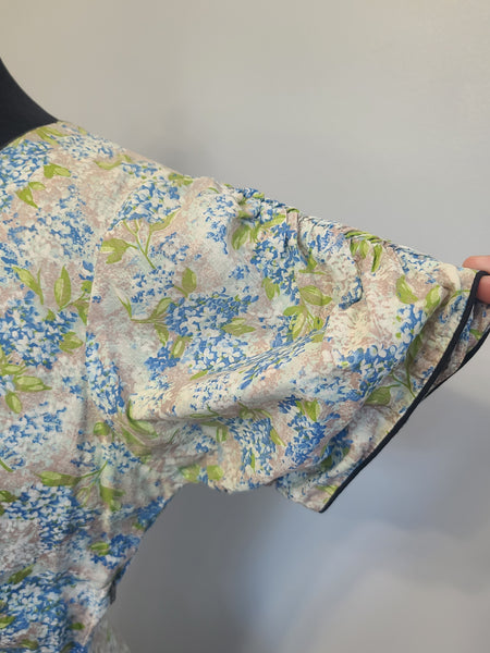 Light Blue and Green Flower Print Dress <br> (B-37" W-28.5" H-39")