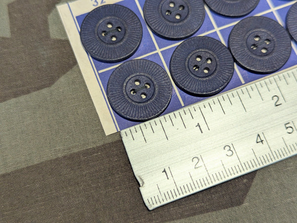 1 Dozen 20mm Blue Pressed Paper Buttons on Card