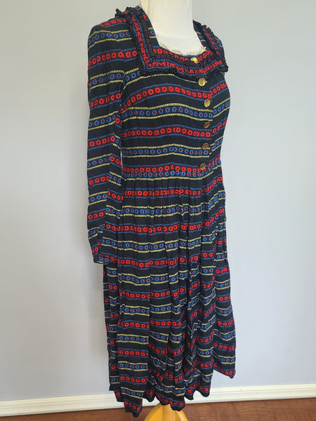 German Long Sleeve Stripe Print Dirndl Dress <br> (B-36" W-30")