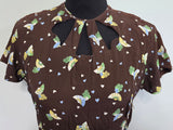 Cold Rayon Lady and Fan Novelty Print Dress <br> (B-36" W-27" H-35")