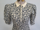 German Black and White Flower Print Dress <br> (B-34" W-26" H-32")
