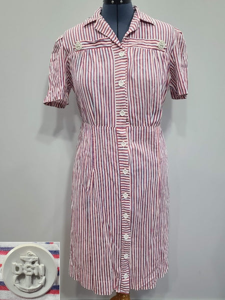 Red White and Blue Stripe Patriotic Dress with USN Sweetheart Buttons <br> (B-48" W-41.5" H-50")