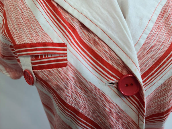 German Red and White Striped Dress <br> (B-34" W-26" H-37")