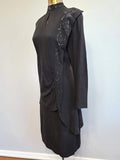 Black Rayon Beaded Skirt Suit Asymmetrical <br> (B-35" W-26" H-35")