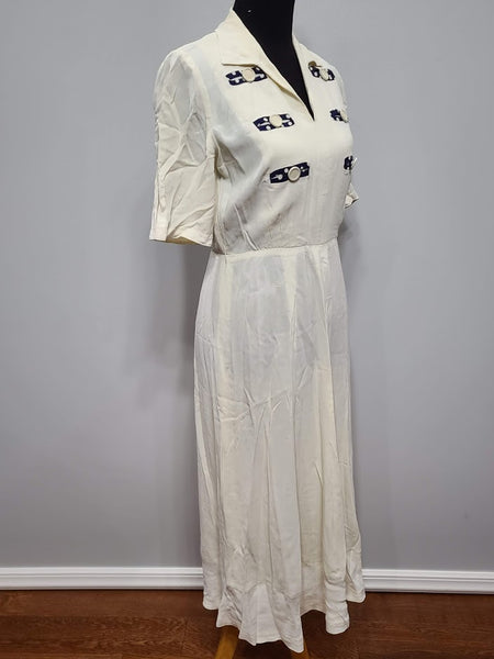 White Dress with Blue Accents <br> (B-39" W-28" H-38")