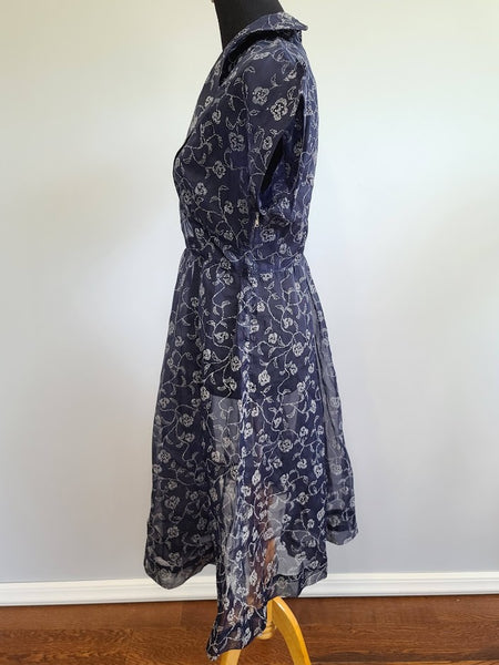 Blue See-Through Dress with Flower Design <br> (B-39" W-30" H-43")