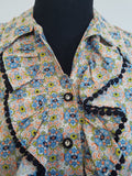 Abstract Print Dress with Ruffles and Rhinestones <br> (B-37 1/2" W-31" H-39 1/2")