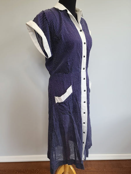Blue Polka Dot Dress with Ties <br> (B-43" W-36" B-43")