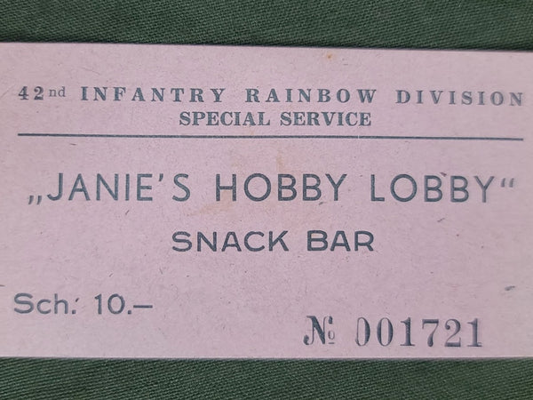 42nd Infantry Snack Bar Ticket