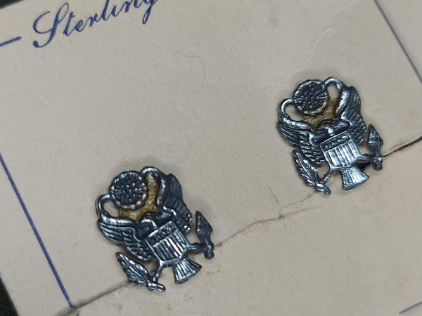 US Army Eagle Screw Back Earrings on Card