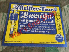 Original WWII German 1941 Meister Trunk Brause Bottle Label