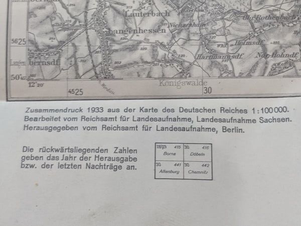 Reichskarte 1933 Map Chemnitz-Altenburg-Döbeln