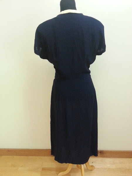Dark Blue Dress w/ White Trim <br> (B-38" W-29" H-36")