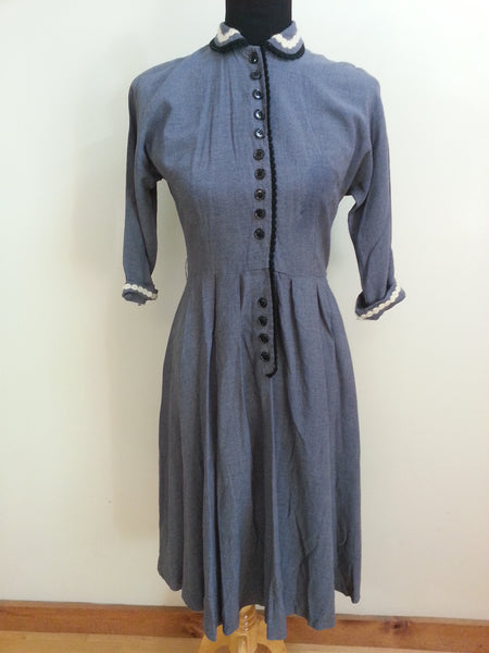 Vintage 1940s Gray/Blue Button Down Dress