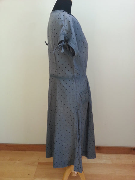 Slate Blue Polka Dot Dress <br> (B-44" W-35" H-46")