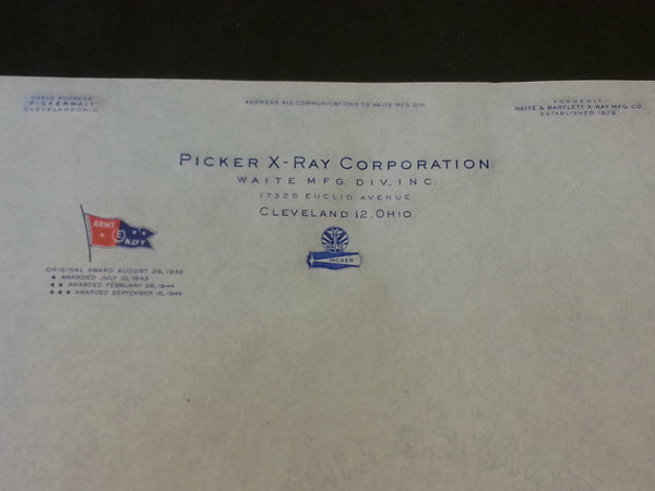 WWII US Army Picker X-Ray Corporation Paperwork Cleveland Ohio