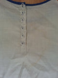 German White Dress with Blue Needlework & Peplum Pockets <br> B-34" W-26" H-37"
