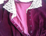 German Dark Red Velvet Dress with Lace Collar <br> (B-44" W-36" H-47")