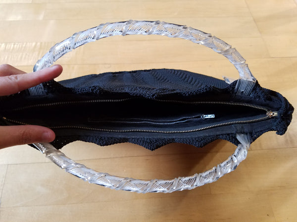 Large Black Crochet Purse with Lucite Handles