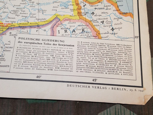 Original Tornisterschrift Map for Russia 1941