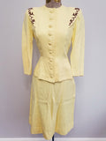 Yellow Skirt Suit with Brown Trim <br> (B-33" W-24" H-34")