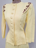 Yellow Skirt Suit with Brown Trim <br> (B-33" W-24" H-34")