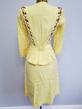 Yellow Skirt Suit with Brown Trim <br> (B-33" W-24" H-34")