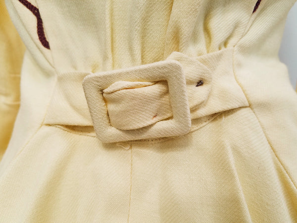 Yellow Skirt Suit with Brown Trim <br> (B-33" W-24" H-34")