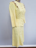 Yellow Skirt Suit with Brown Trim <br> (B-33" W-24" H-34")