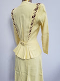 Yellow Skirt Suit with Brown Trim <br> (B-33" W-24" H-34")