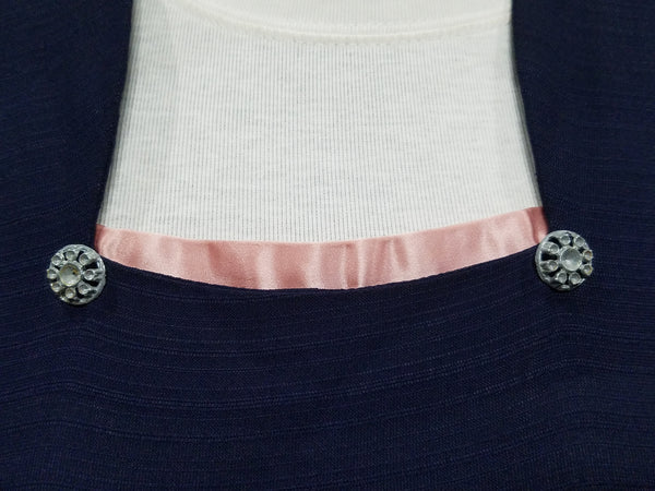 Navy Blue Dress Pink Trim at Collar <br> (B-41" W-35" H-41")