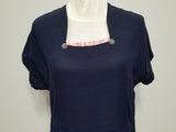 Navy Blue Dress Pink Trim at Collar <br> (B-41" W-35" H-41")