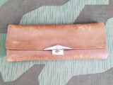 Brown Leather Pencil Case with 5 Colored Pencils