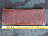 Brown Leather Pencil Case with 5 Colored Pencils