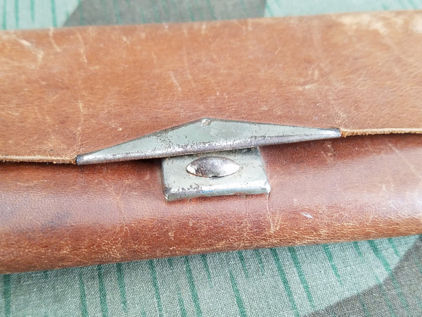 Brown Leather Pencil Case with 5 Colored Pencils