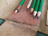 Brown Leather Pencil Case with 5 Colored Pencils