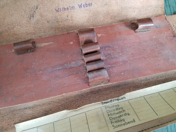 Brown Leather Pencil Case with 5 Colored Pencils