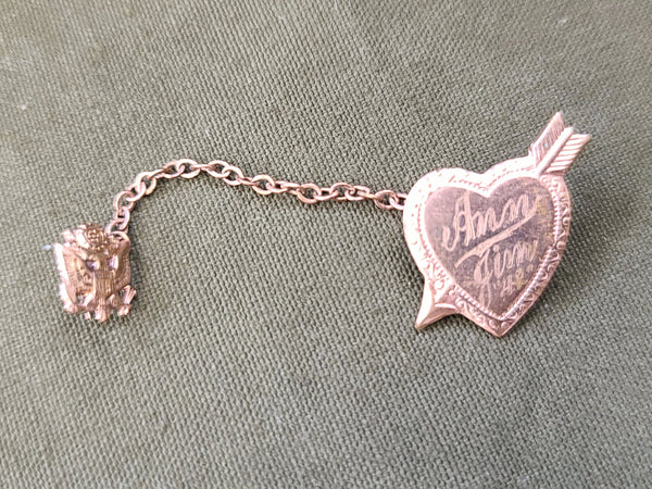 Vintage WWII Army Eagle Sweetheart Pin Ann Jim 1942