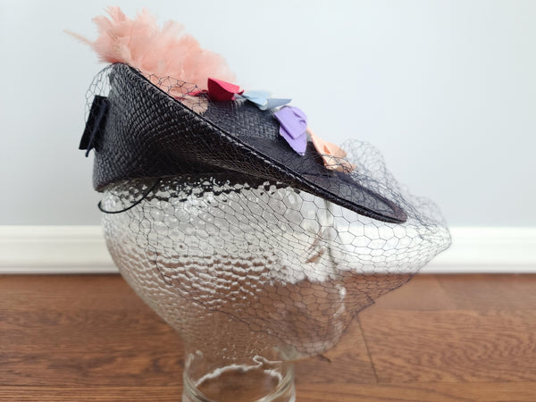 Straw Tilt Hat with Bows and Feathers