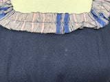 Dark Blue Rayon Dress with Plaid Trim <br> (B-35" W-25.5" H-38")