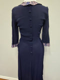 Dark Blue Rayon Dress with Plaid Trim <br> (B-35" W-25.5" H-38")