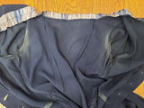 Dark Blue Rayon Dress with Plaid Trim <br> (B-35" W-25.5" H-38")